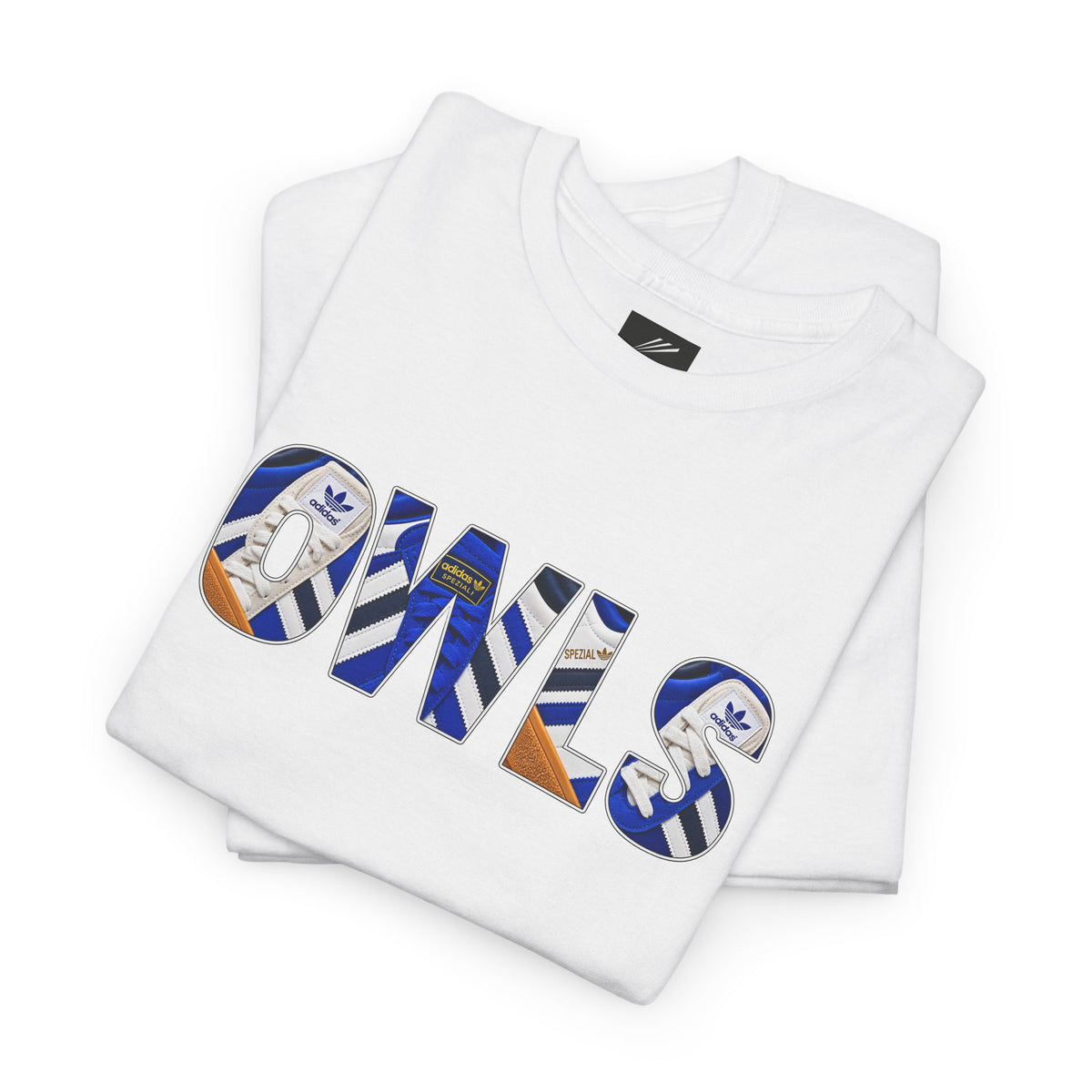 Sheffield Wednesday OWLS trainer artwork close-up on white t-shirt - On The Terrace casual wear