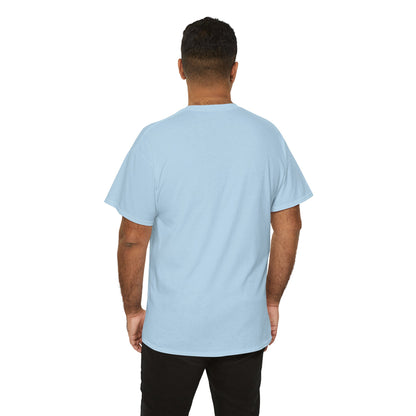 Back view of a man in the plain-backed sky blue Coventry Monkeys Duo tee