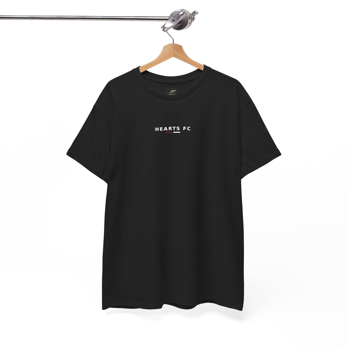 Black Hearts FC tee on a hanger
