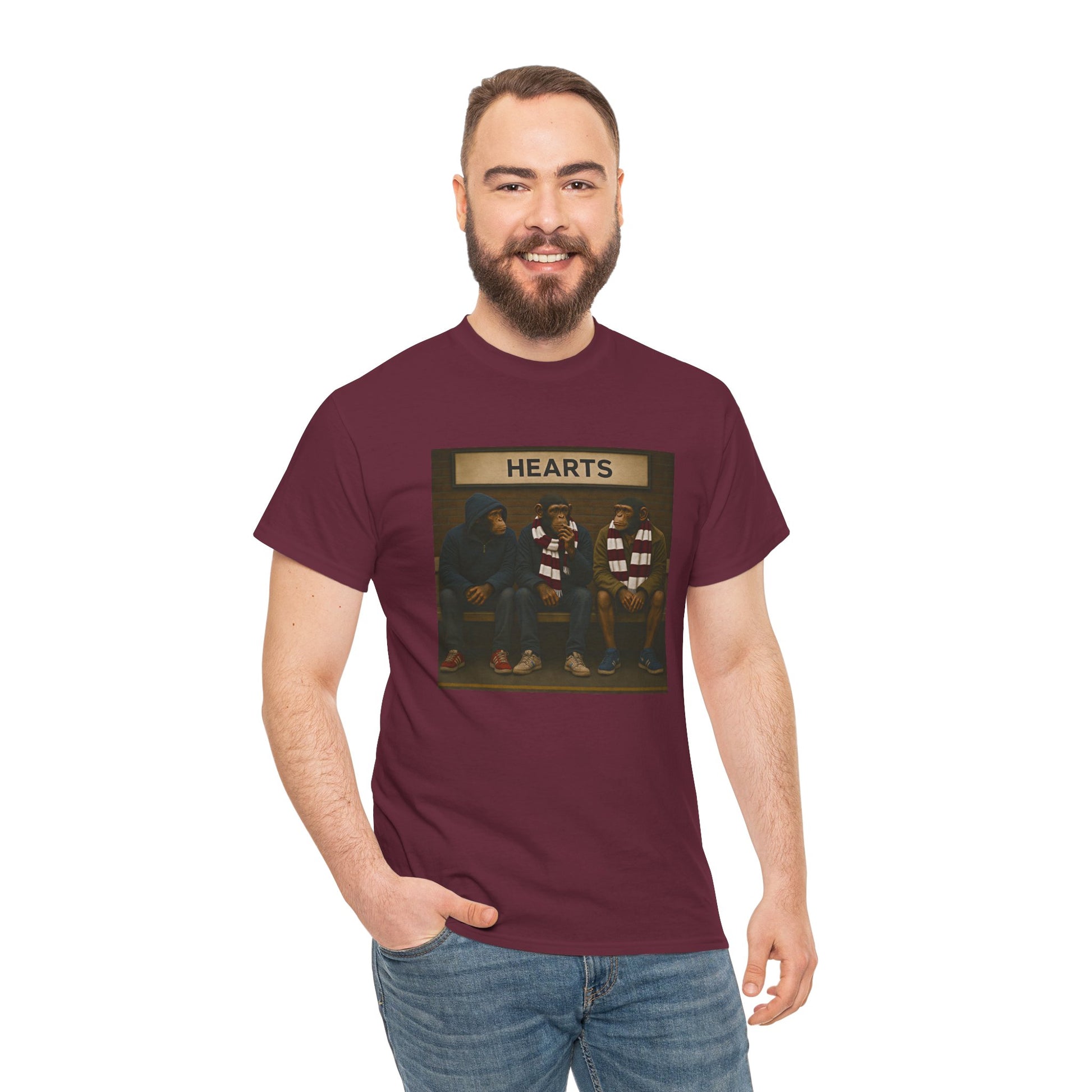 Maroon Hearts terrace T-shirt with football travel artwork
