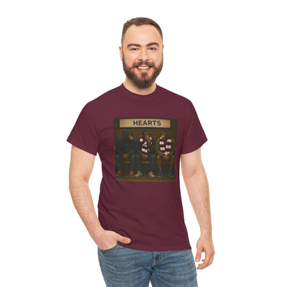 Maroon Hearts terrace T-shirt with football travel artwork