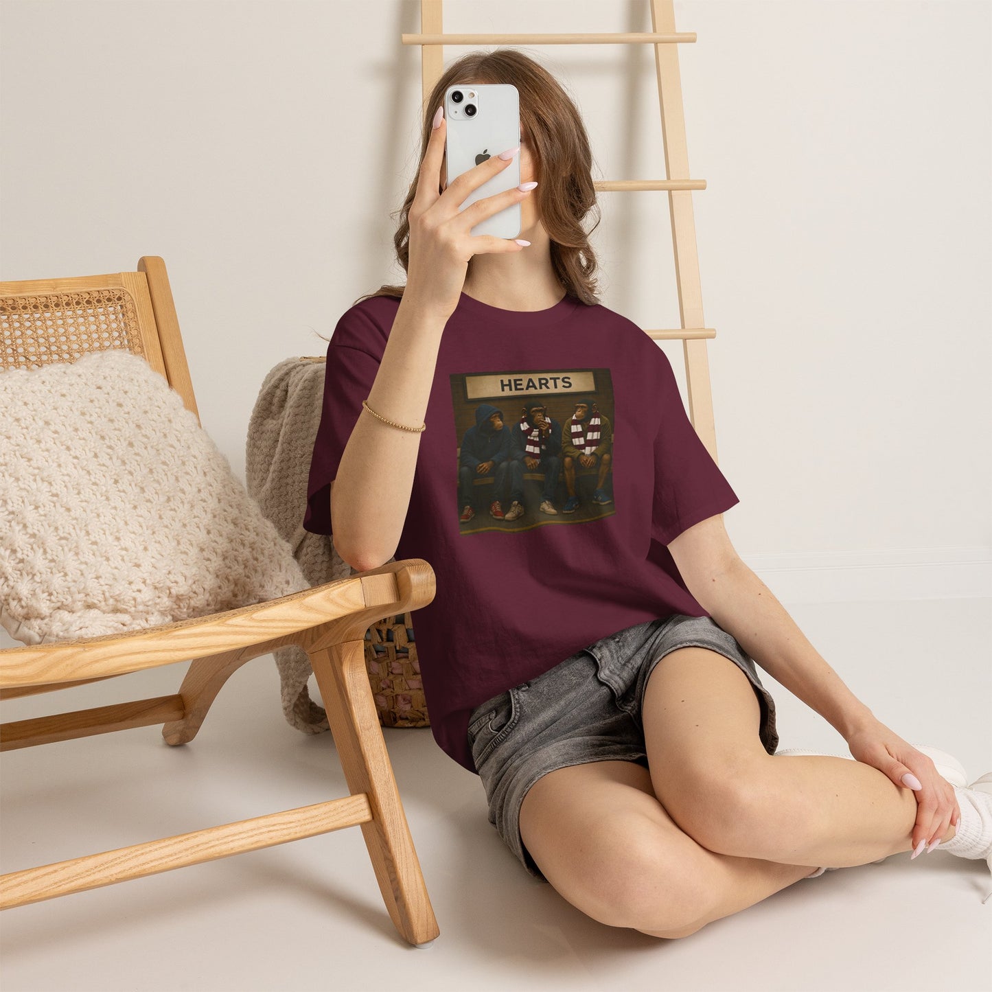Heart of Midlothian-inspired maroon T-shirt with away-day station artwork