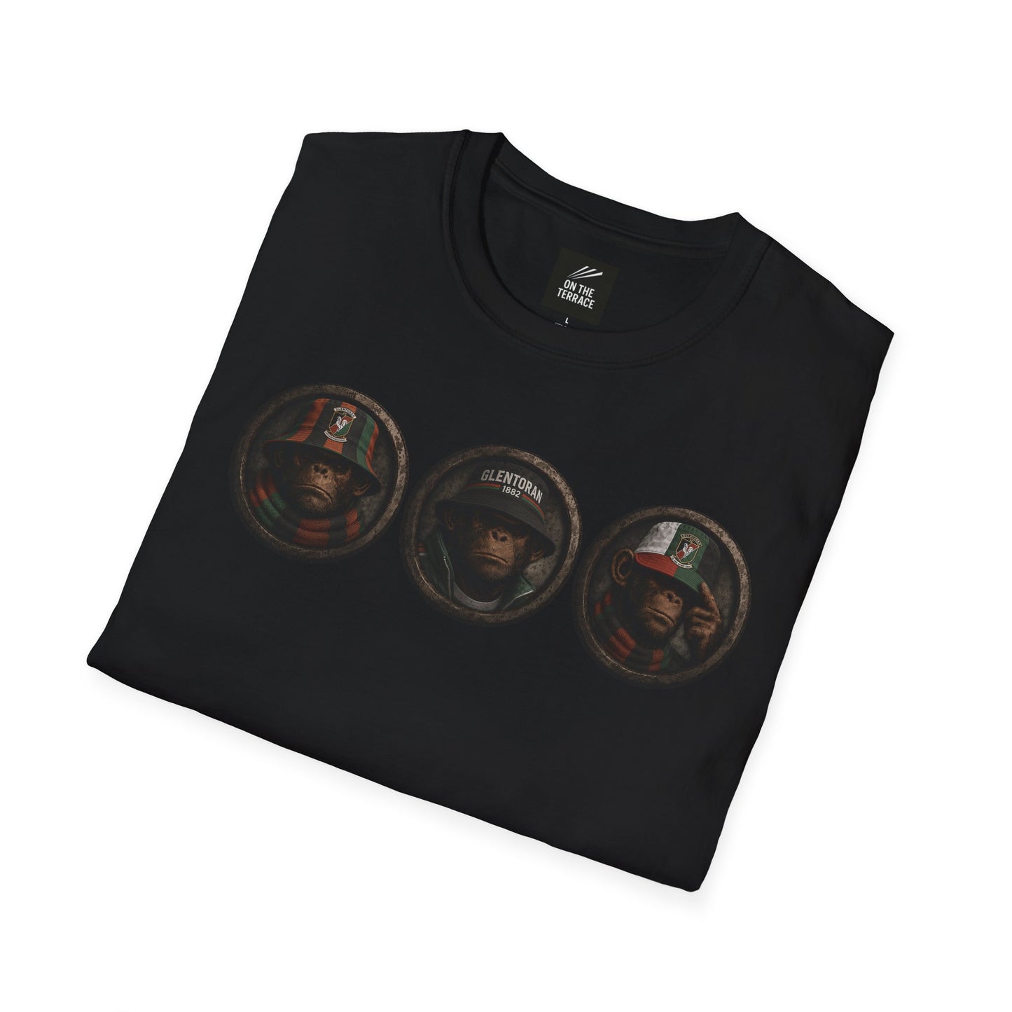 On The Terrace Northern Monkeys black graphic t-shirt featuring retro Hull City black and amber inspired terrace casuals artwork.