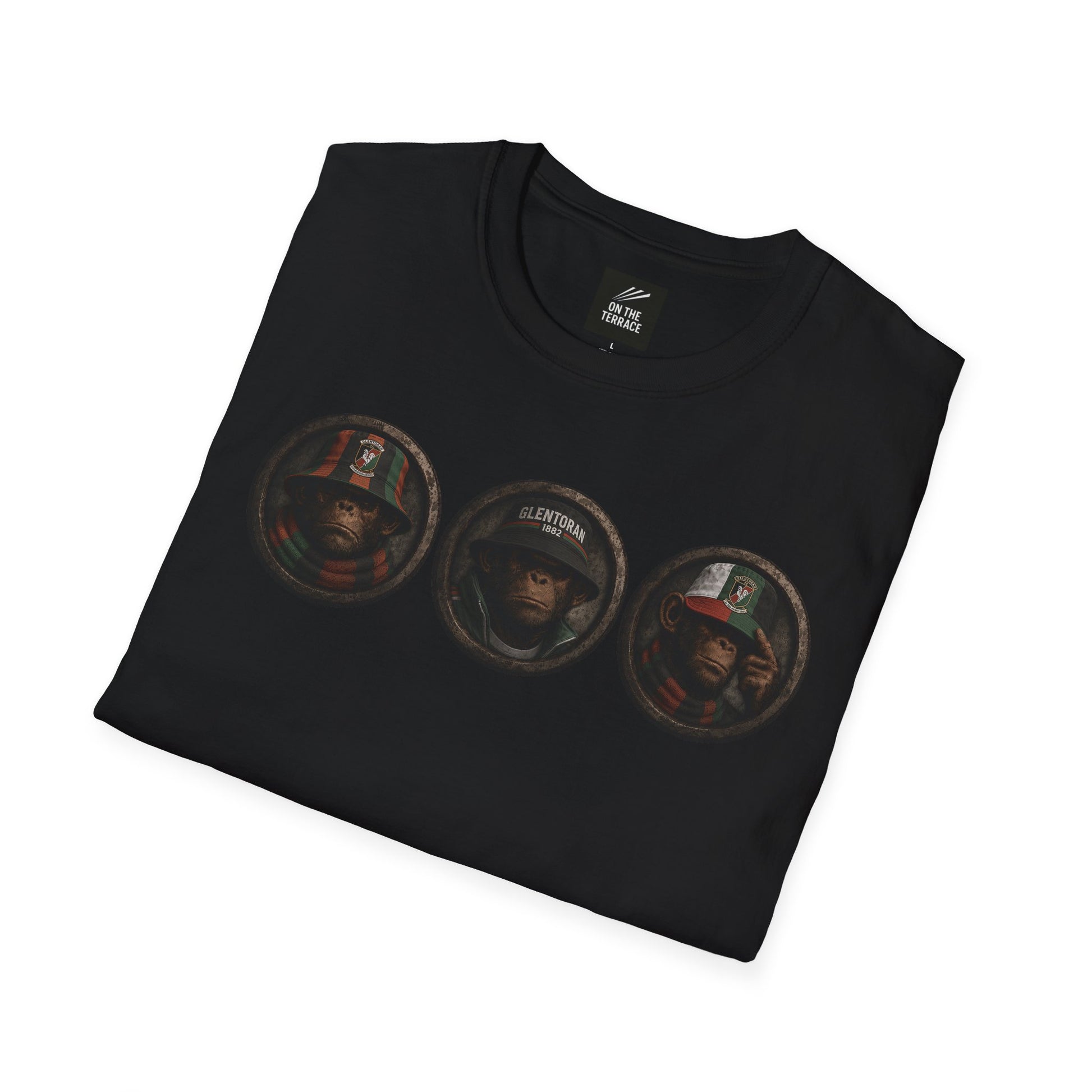 On The Terrace Northern Monkeys black graphic t-shirt featuring retro Hull City black and amber inspired terrace casuals artwork.