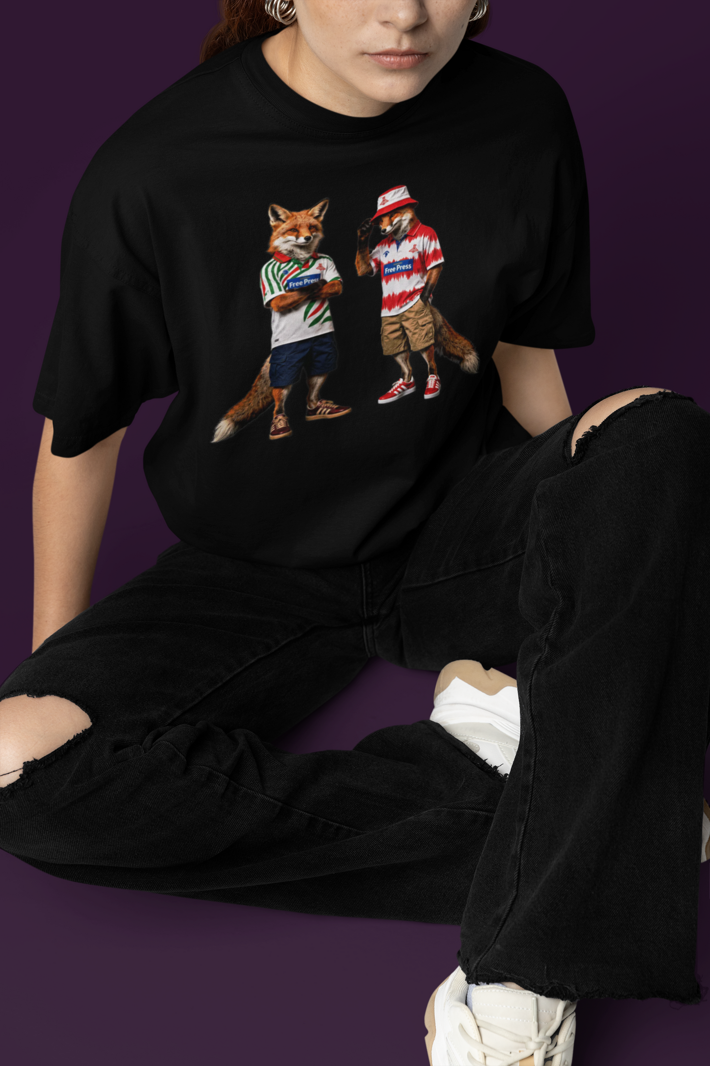 On The Terrace English Foxes black graphic t-shirt featuring retro Doncaster Rovers inspired terrace casuals artwork