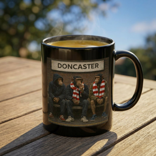 Doncaster Football Fans Black Mug — Ceramic 11oz/15oz Tea Coffee Cup - On The Terrace