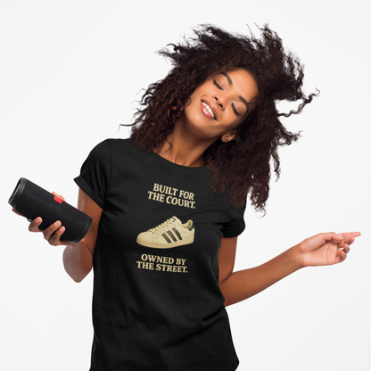 Black Built For The Court Owned By The Street retro sneaker graphic t-shirt