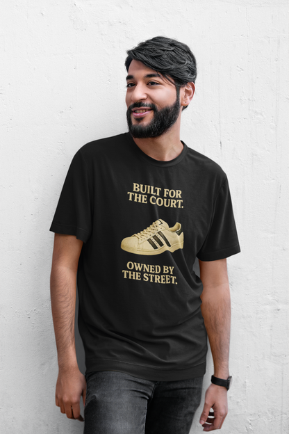 Black Built For The Court Owned By The Street retro sneaker graphic t-shirt