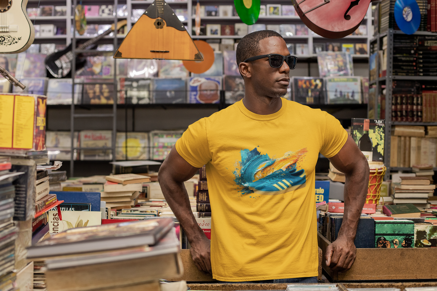 Retro Trainer Artwork Heavy Cotton T-Shirt – Yellow