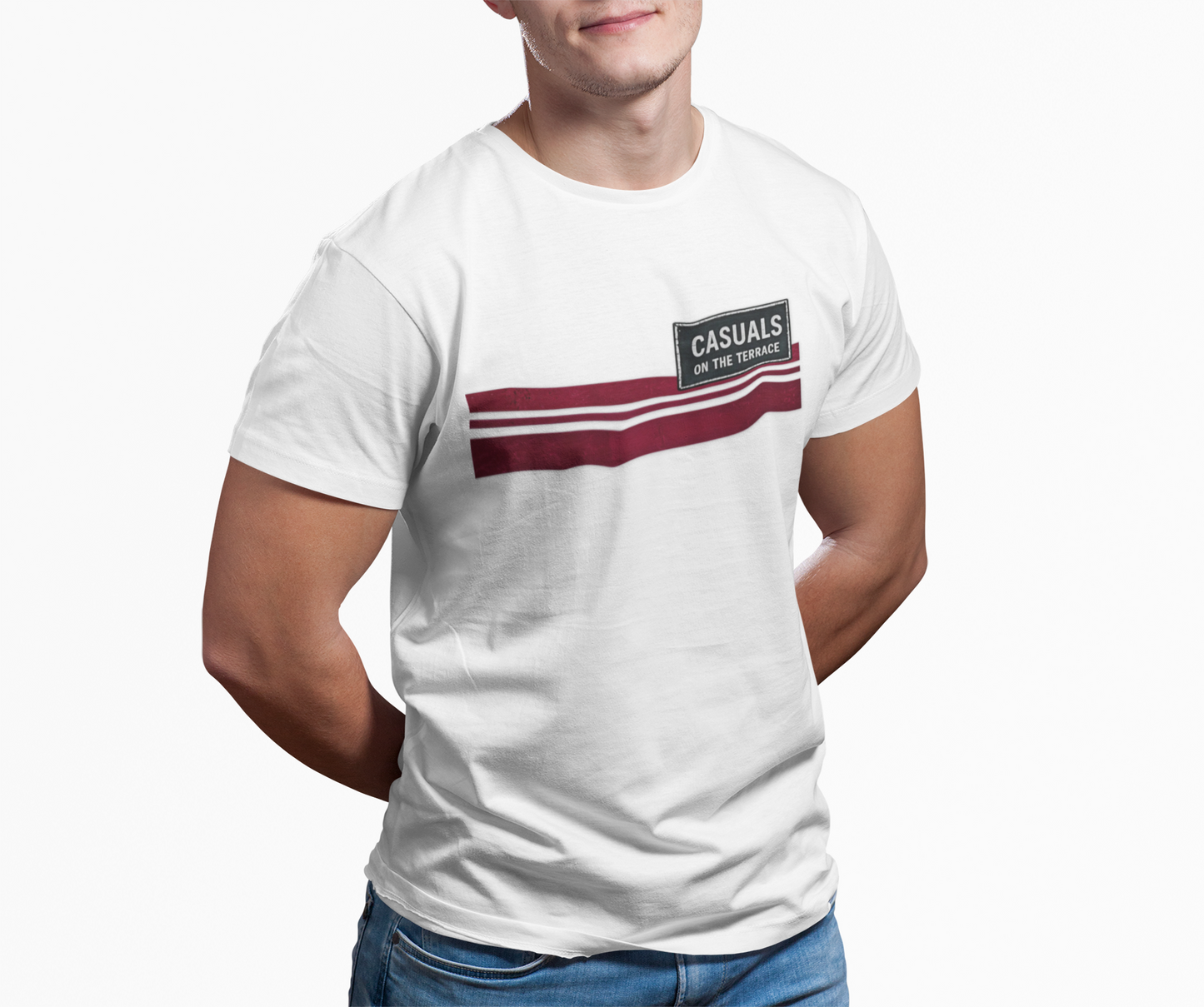 Hearts Casuals On The Terrace maroon and white chest stripe artwork