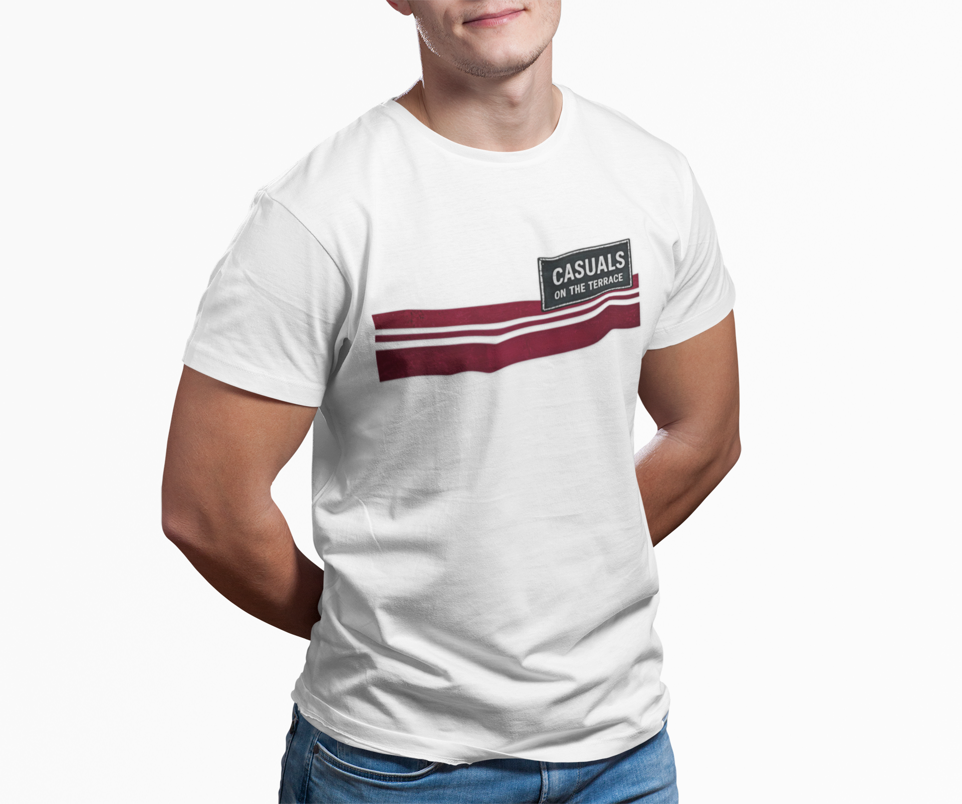 Hearts Casuals On The Terrace maroon and white chest stripe artwork