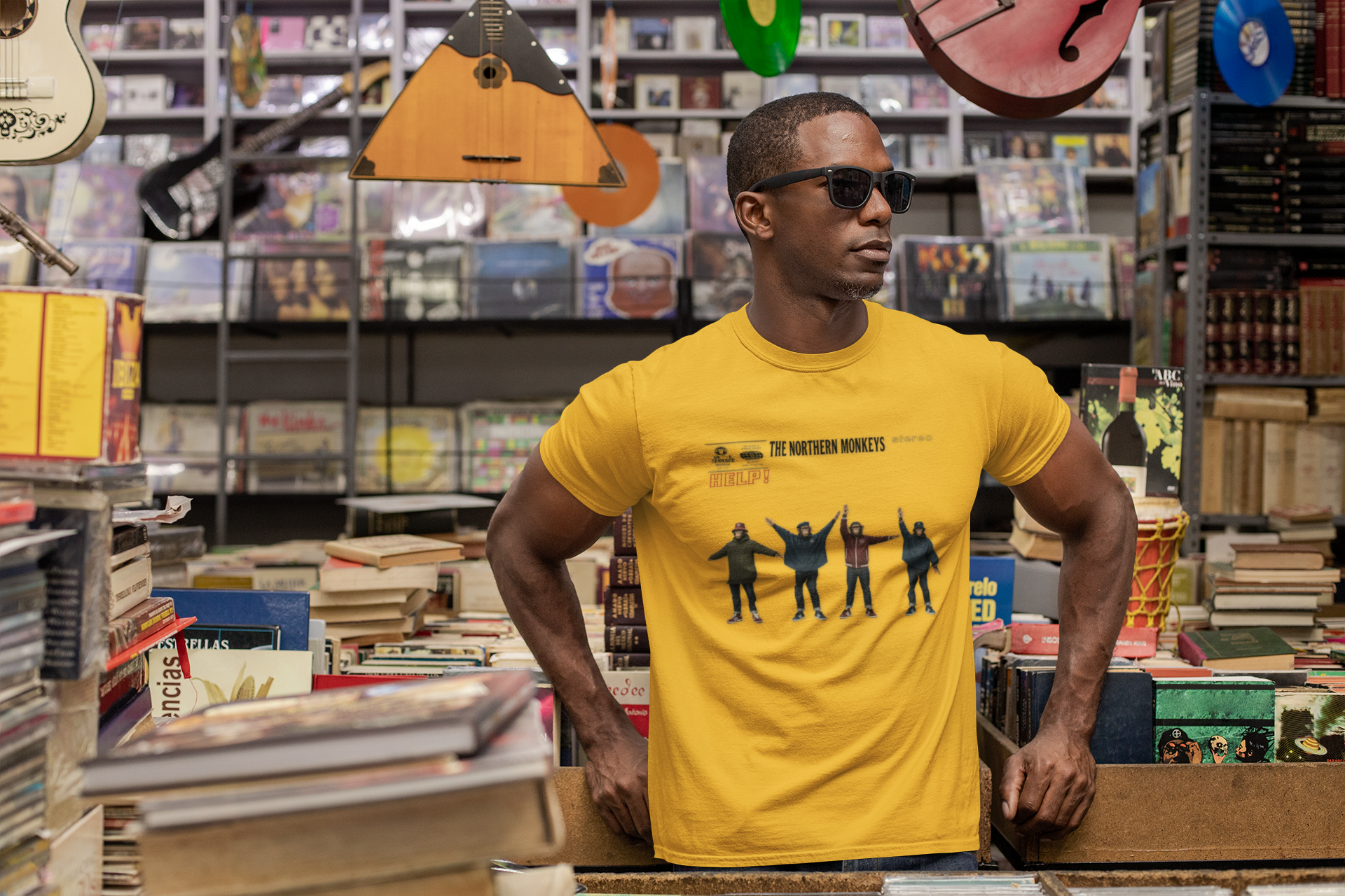 Front view of Beatles Help Casuals T-shirt by On The Terrace