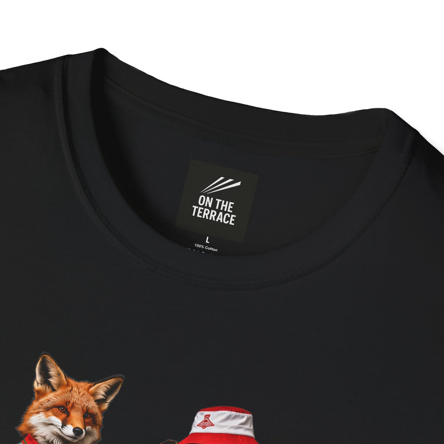 On The Terrace English Foxes black graphic t-shirt featuring retro Doncaster Rovers inspired terrace casuals artwork