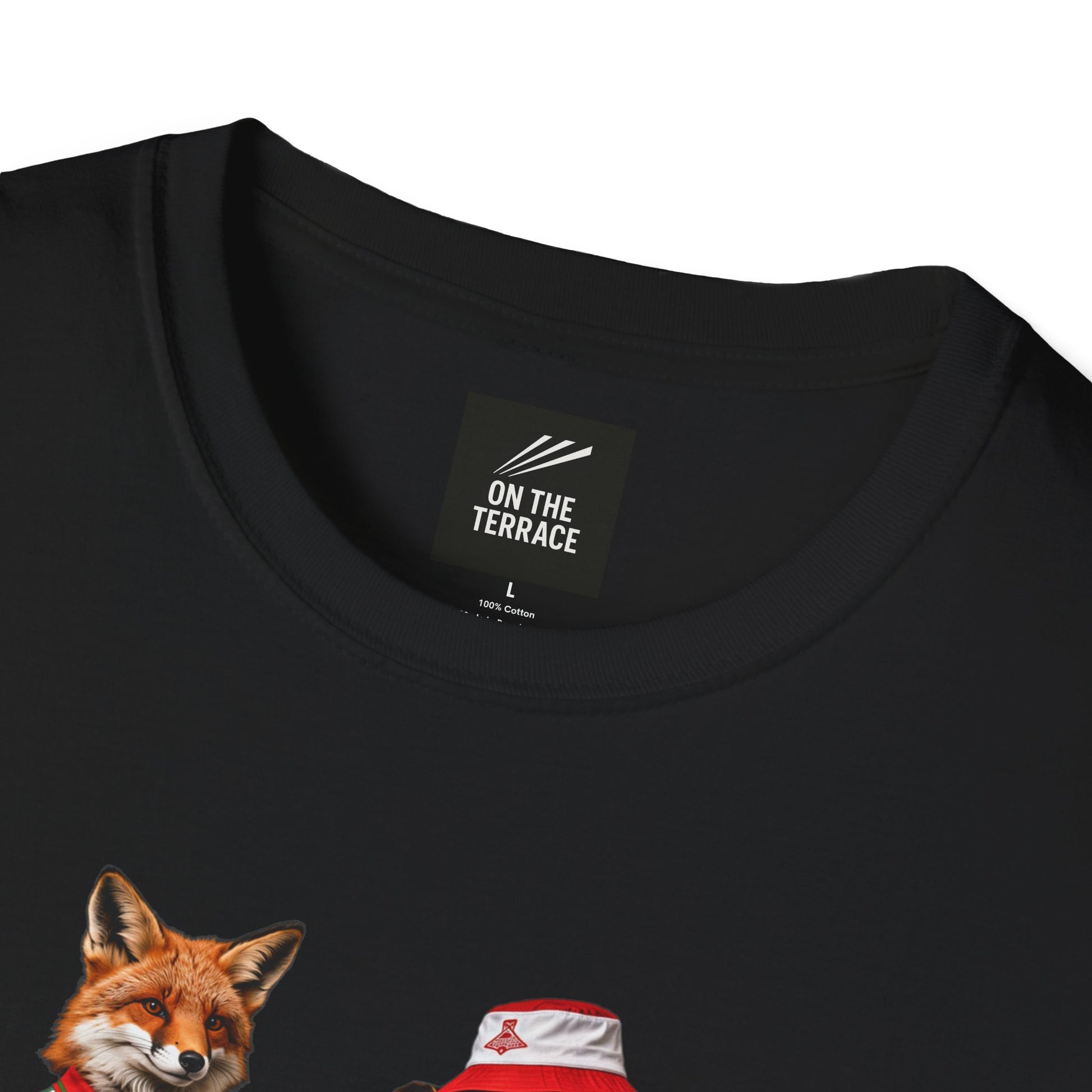 On The Terrace English Foxes black graphic t-shirt featuring retro Doncaster Rovers inspired terrace casuals artwork