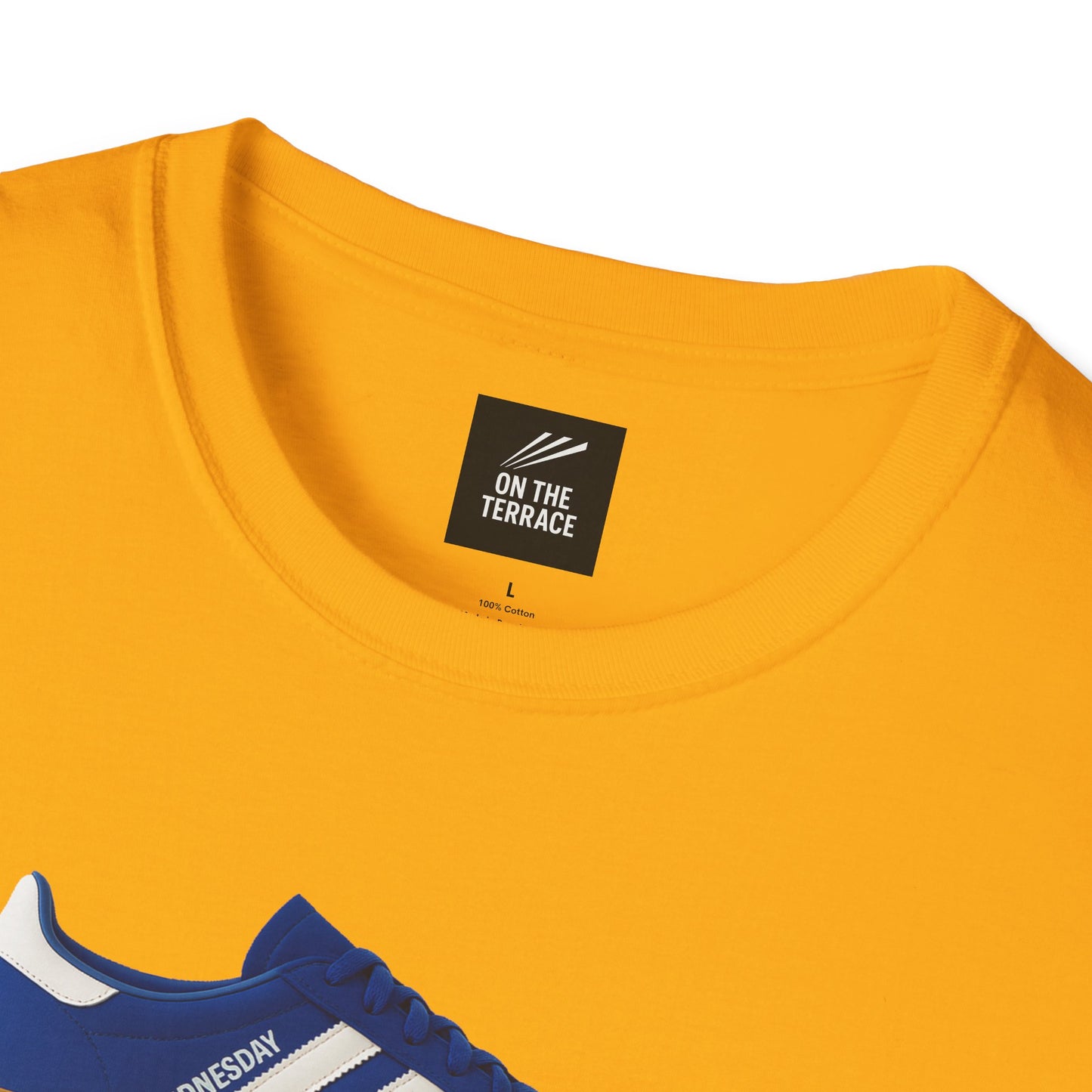 Sheffield Wednesday T-Shirt - Adidas Owls design in blue sneaker print on soft yellow cotton. Unisex streetwear tee by On The Terrace.