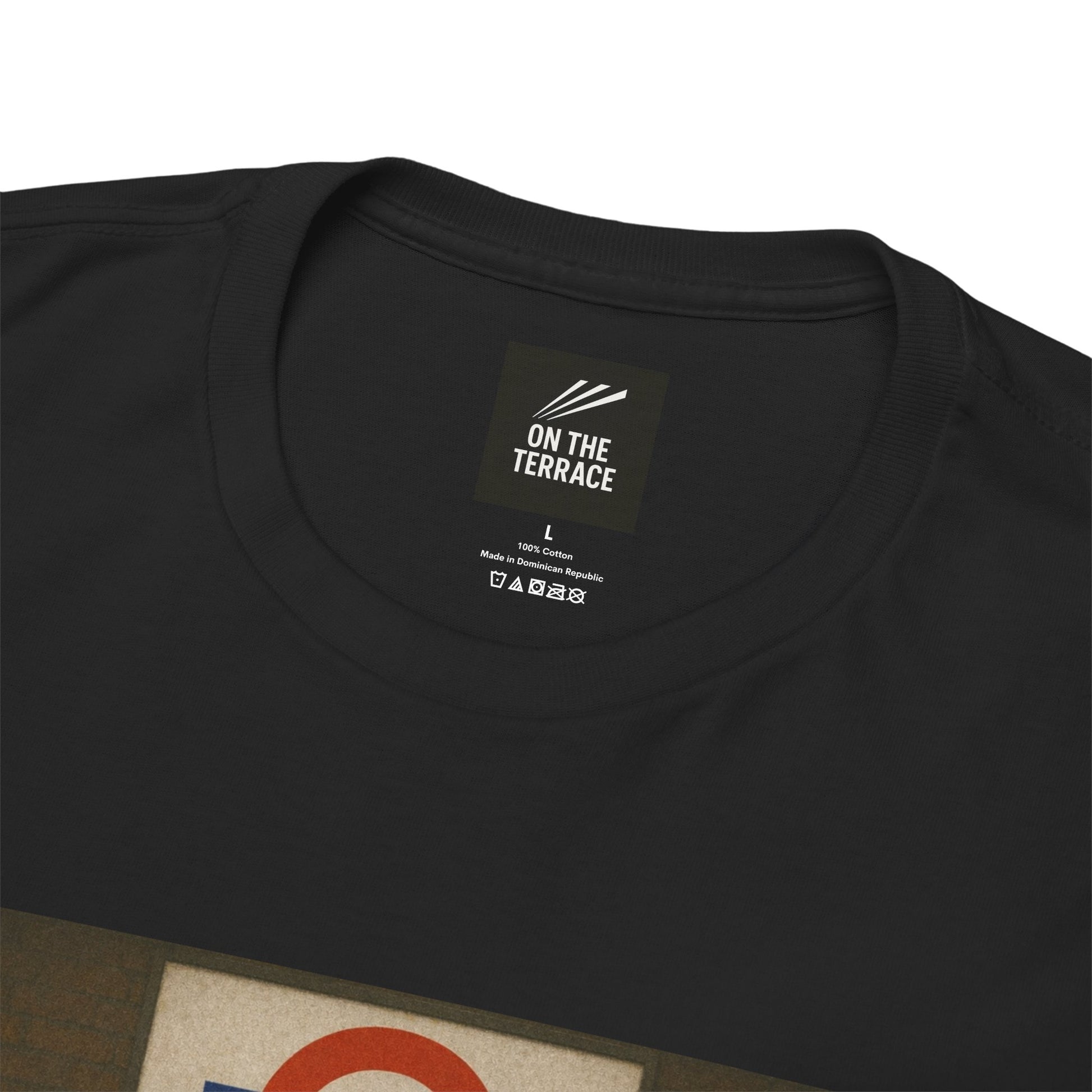 Black Spurs t-shirt with 'On The Terrace' label on a white background