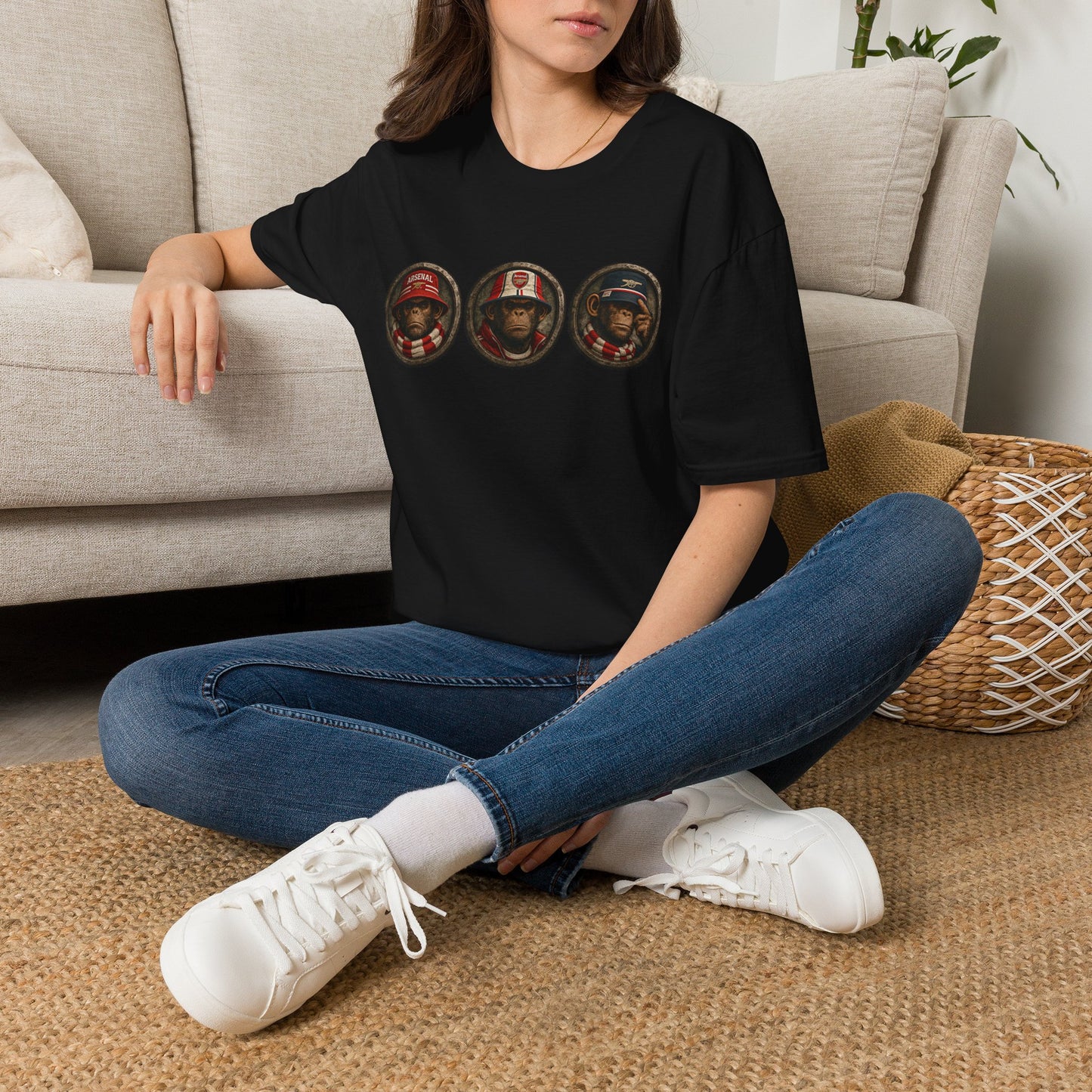 On The Terrace Northern Monkeys black graphic t-shirt featuring retro Arsenal images