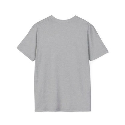 Plain light grey casual t-shirt, short sleeves, back view on white background