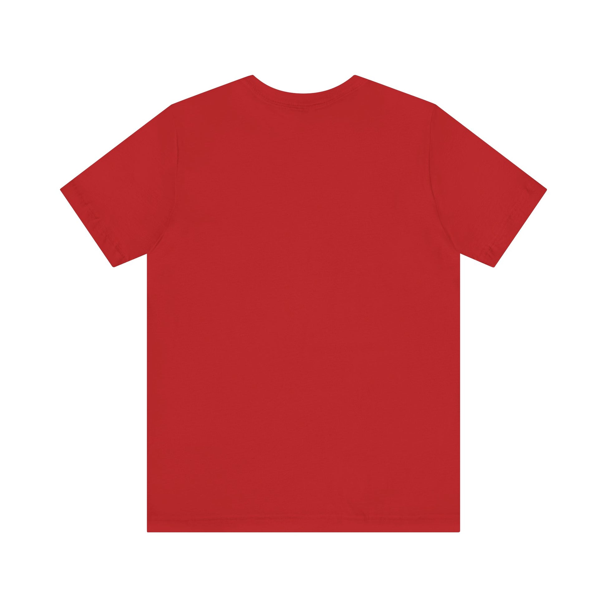 Plain red short-sleeve t-shirt displayed flat on white background