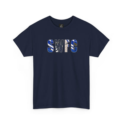 Navy Sheffield Wednesday SWFC vintage trainers T-shirt with blue, white and cream trainer lettering