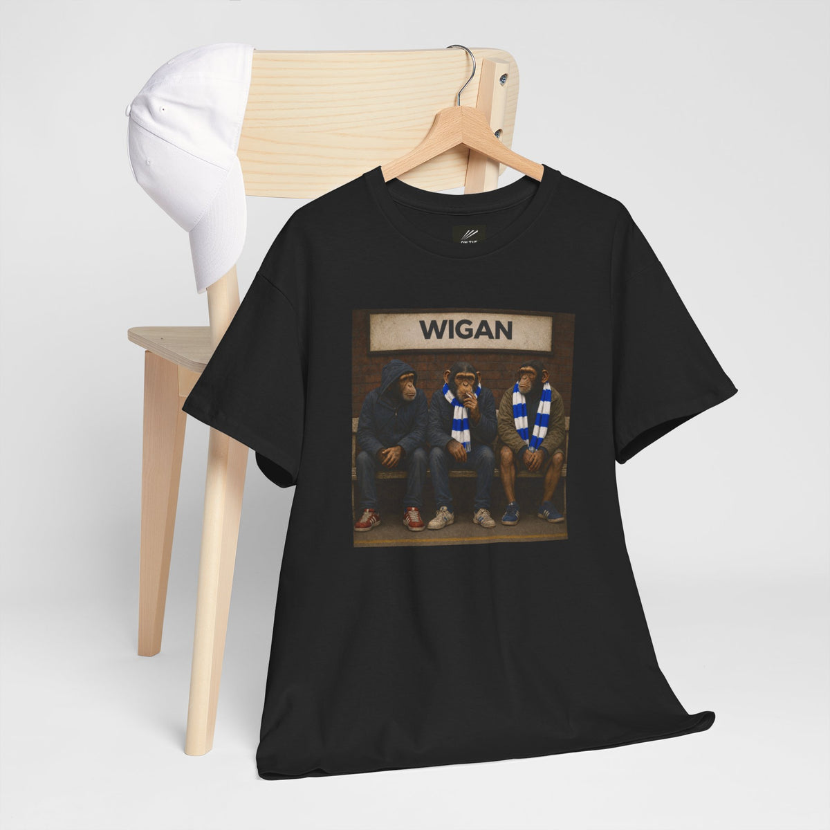 Wigan Athletic Scarf and Hoodie Bench Trio terrace t-shirt in black - On The Terrace casual wear