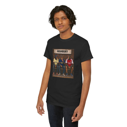 Arsenal Station Bench Trio terrace t-shirt in black, product mockup - On The Terrace casual wear