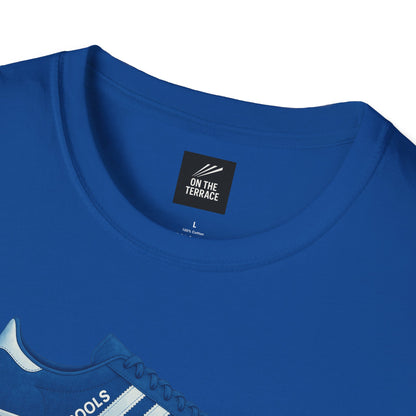 Blue casual t-shirt with sneaker graphic and On The Terrace label, ideal for football fans