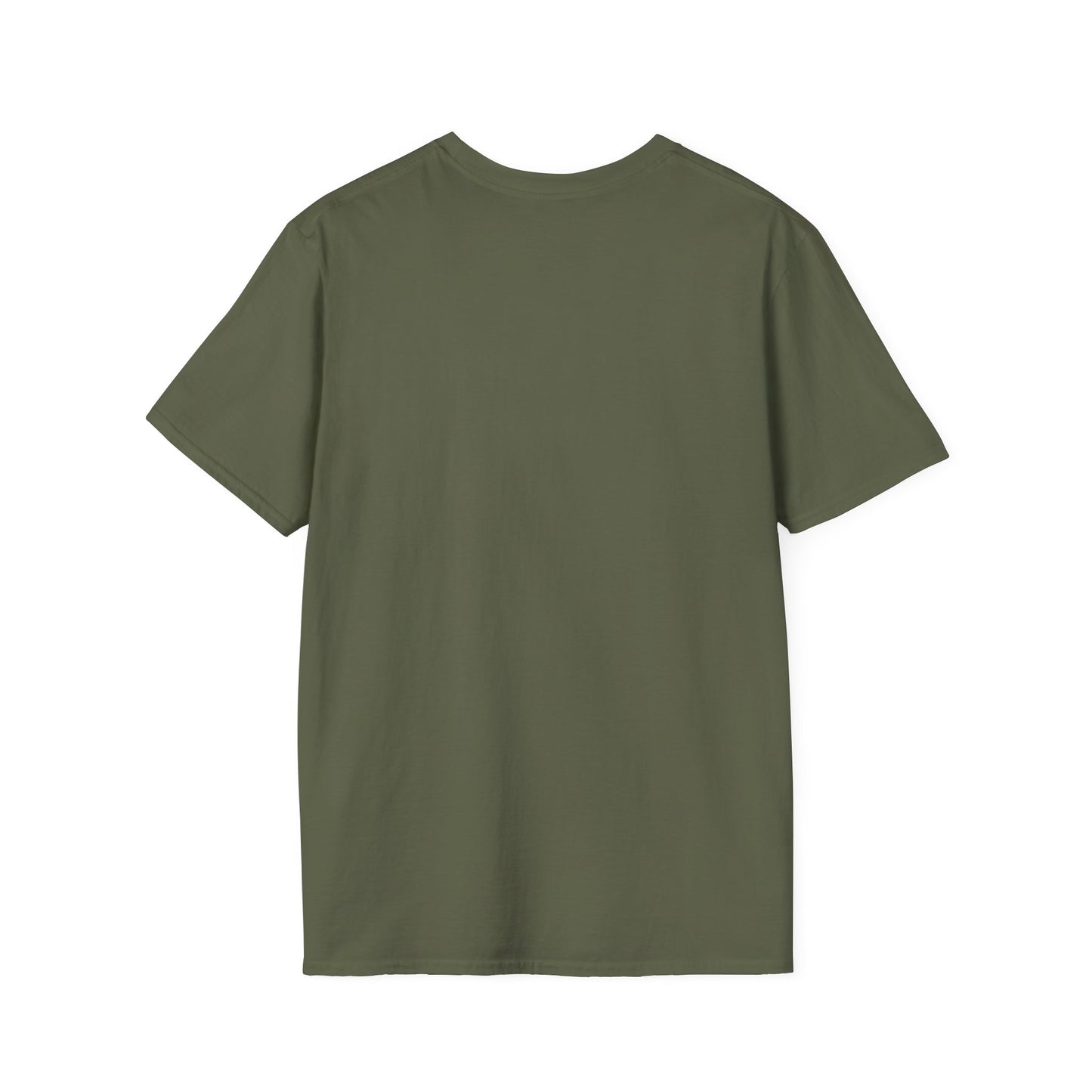 Back view of a plain olive green short-sleeve cotton t-shirt on white background