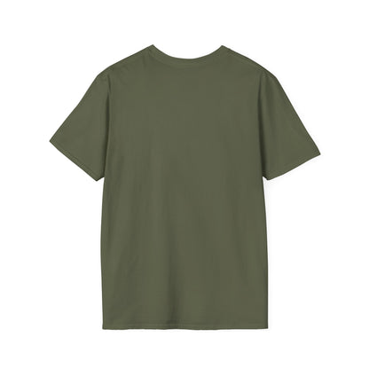 Back view of a plain olive green short-sleeve cotton t-shirt on white background