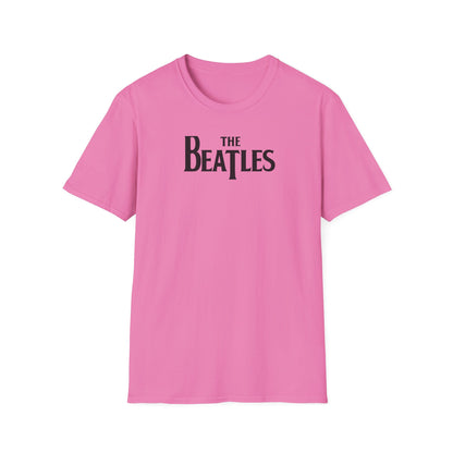 Pink t-shirt with 't-shirt with 'The Beatles' logo on a white backgroundThe Beatles' logo on a white background