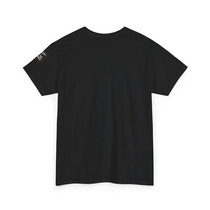 Black MUFC T-shirt with red, white and cream retro trainer letter artwork