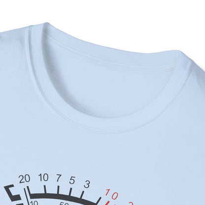 Light blue casual t-shirt with gauge graphic detail near collar, football-inspired style