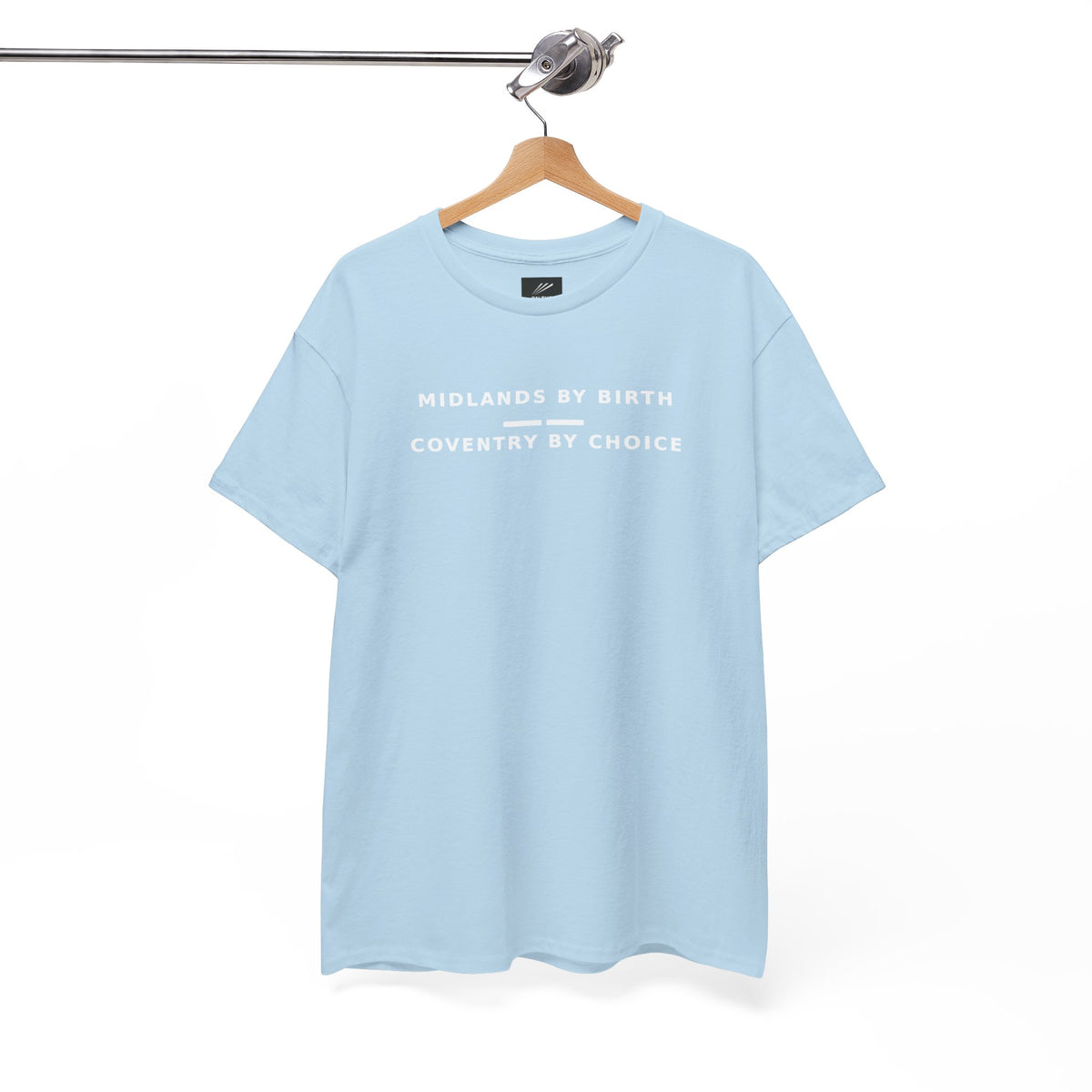 Sky blue Midlands By Birth tee on a hanger