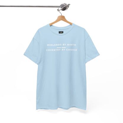 Sky blue Midlands By Birth tee on a hanger