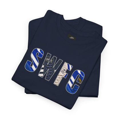 SWFC vintage trainer graphic on a navy Sheffield Wednesday terrace T-shirt