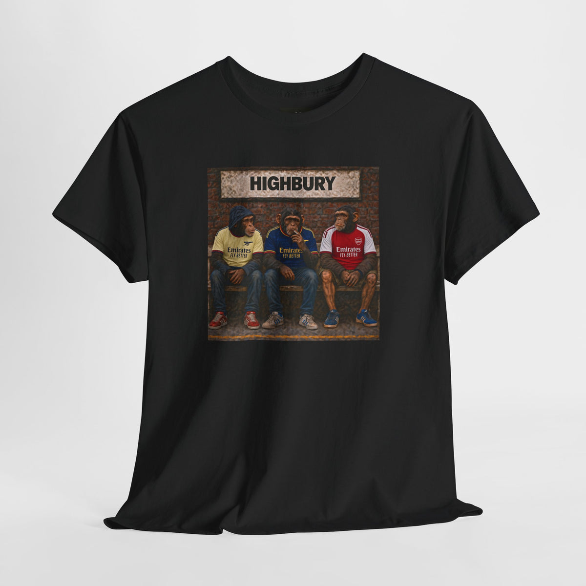 Arsenal Station Bench Trio terrace t-shirt in black, back view - On The Terrace casual wear