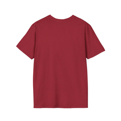 Back view of plain maroon short-sleeve cotton T-shirt on white background