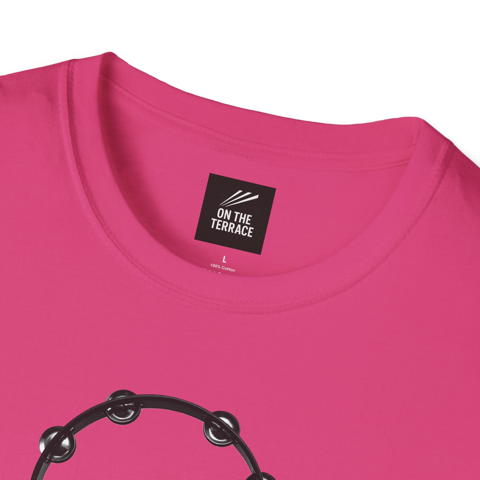 Oasis Liam Gallagher Shirt in pink with bold black silhouette and tambourine halo, perfect for Britpop fans and music fashion lovers.