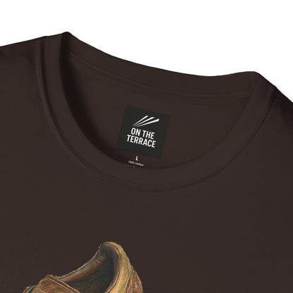 Brown t-shirt with a adidas sneaker graphic