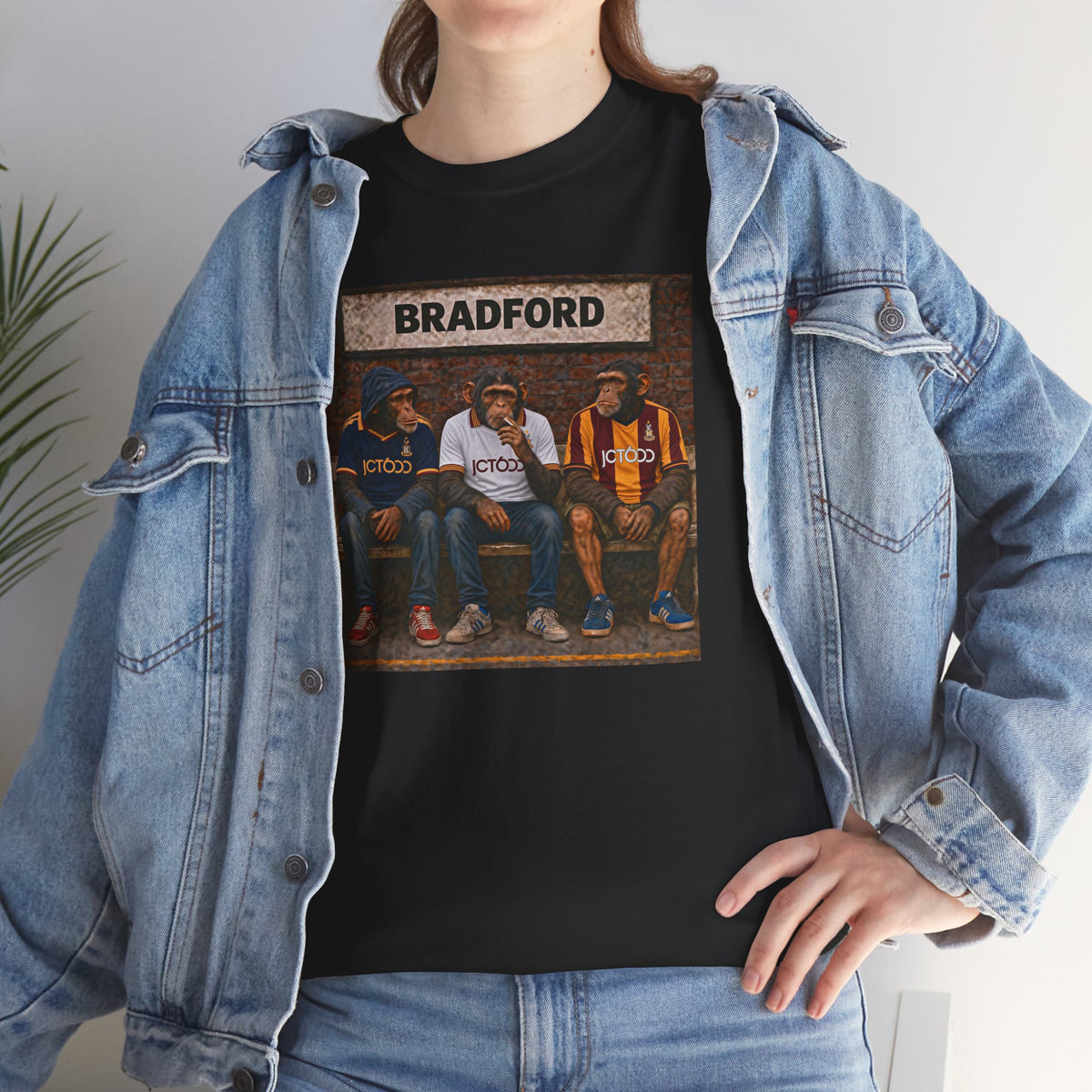 Bradford City Station Bench Trio terrace t-shirt in black, folded product shot - On The Terrace casual wear