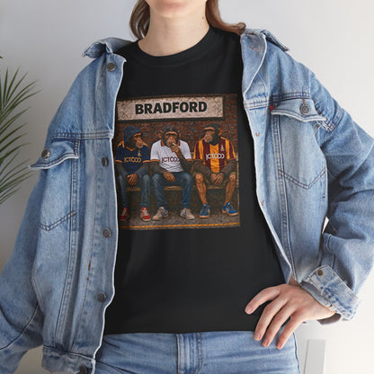 Bradford City Station Bench Trio terrace t-shirt in black, folded product shot - On The Terrace casual wear