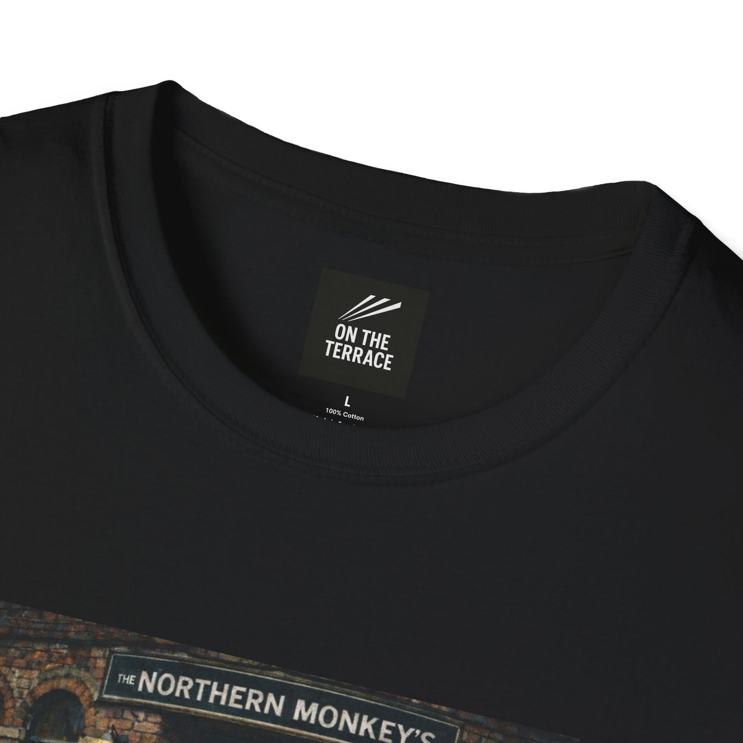 Black t-shirt with 'On The Terrace' label and 'The Northern Monkey' branding.
