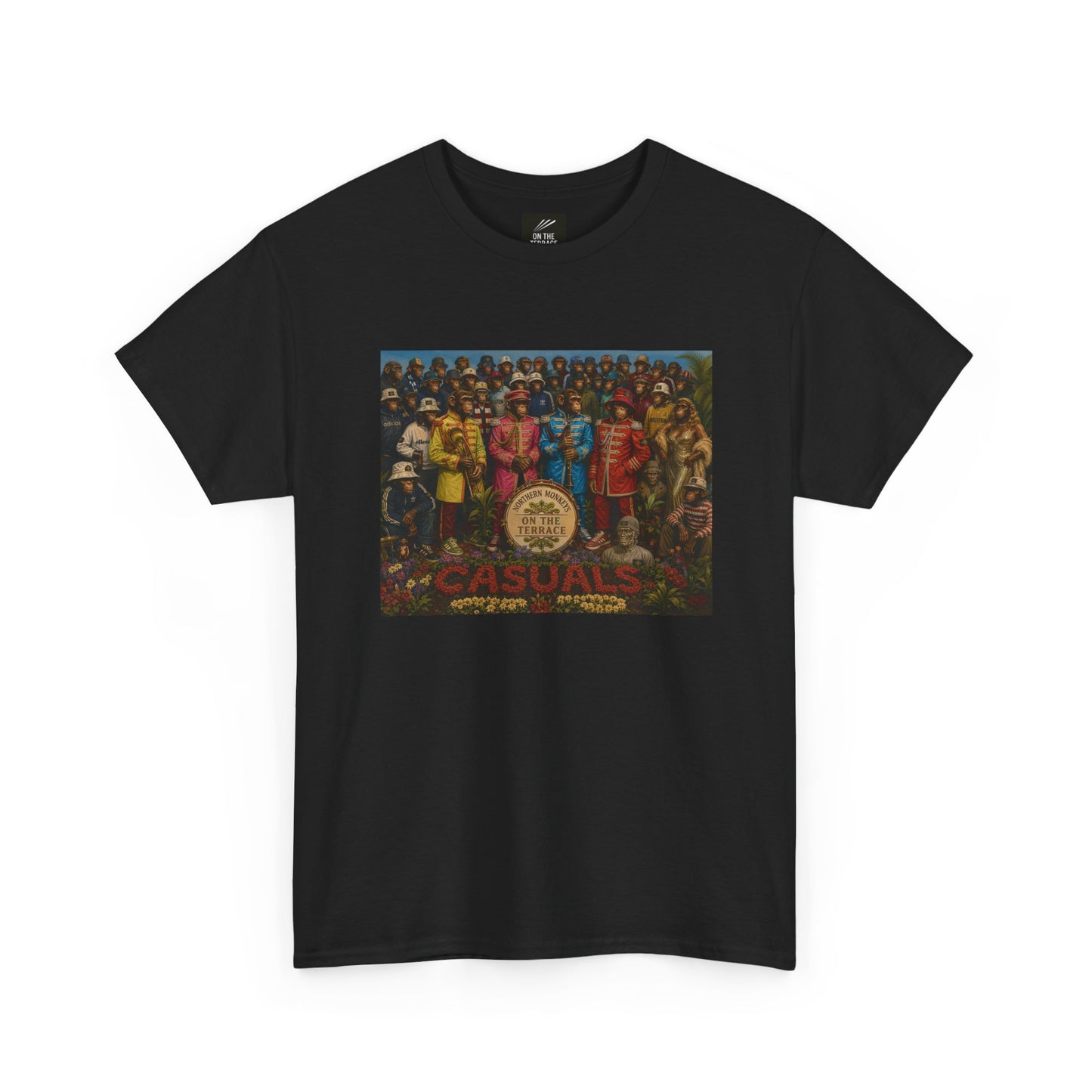 Black Beatles Sgt. Pepper Casuals T-shirt with colourful Northern Monkeys artwork