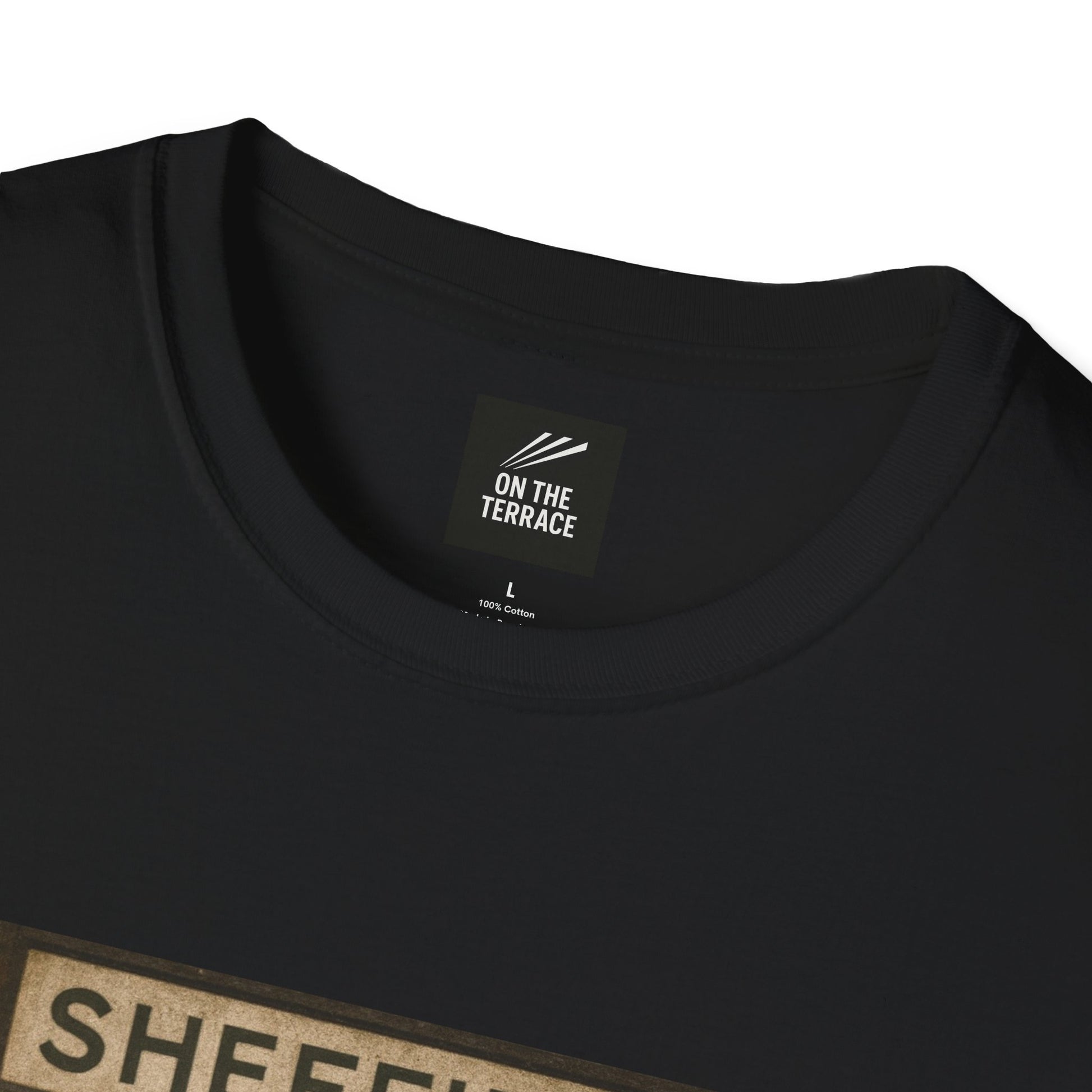 Black t-shirt with 'On The Terrace' label and partially visible text