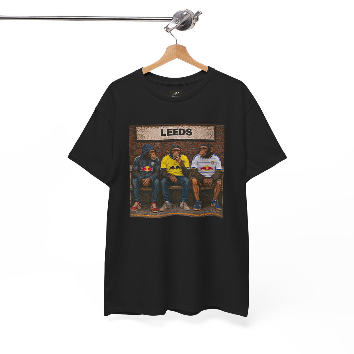 Leeds United Station Bench Trio terrace t-shirt in black, back view - On The Terrace casual wear