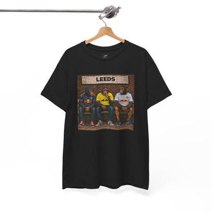 Leeds United Station Bench Trio terrace t-shirt in black, back view - On The Terrace casual wear