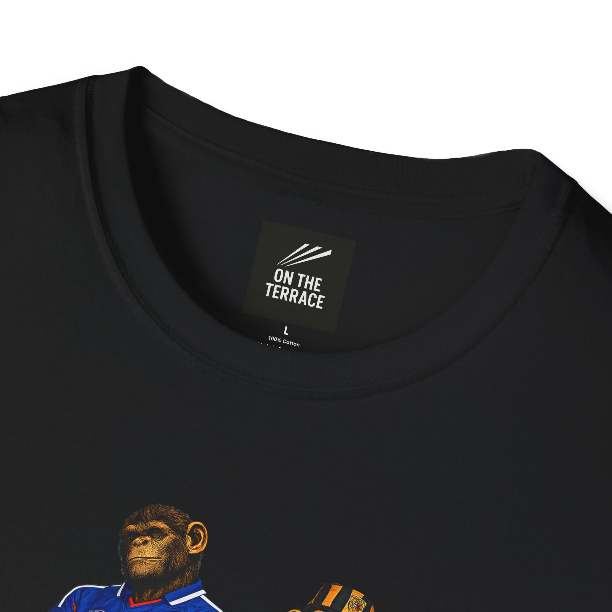 On The Terrace Northern Monkeys black graphic t-shirt featuring retro Hull City black and amber inspired terrace casuals artwork.