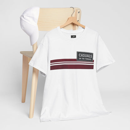 Heart of Midlothian-inspired white T-shirt with maroon terrace graphic