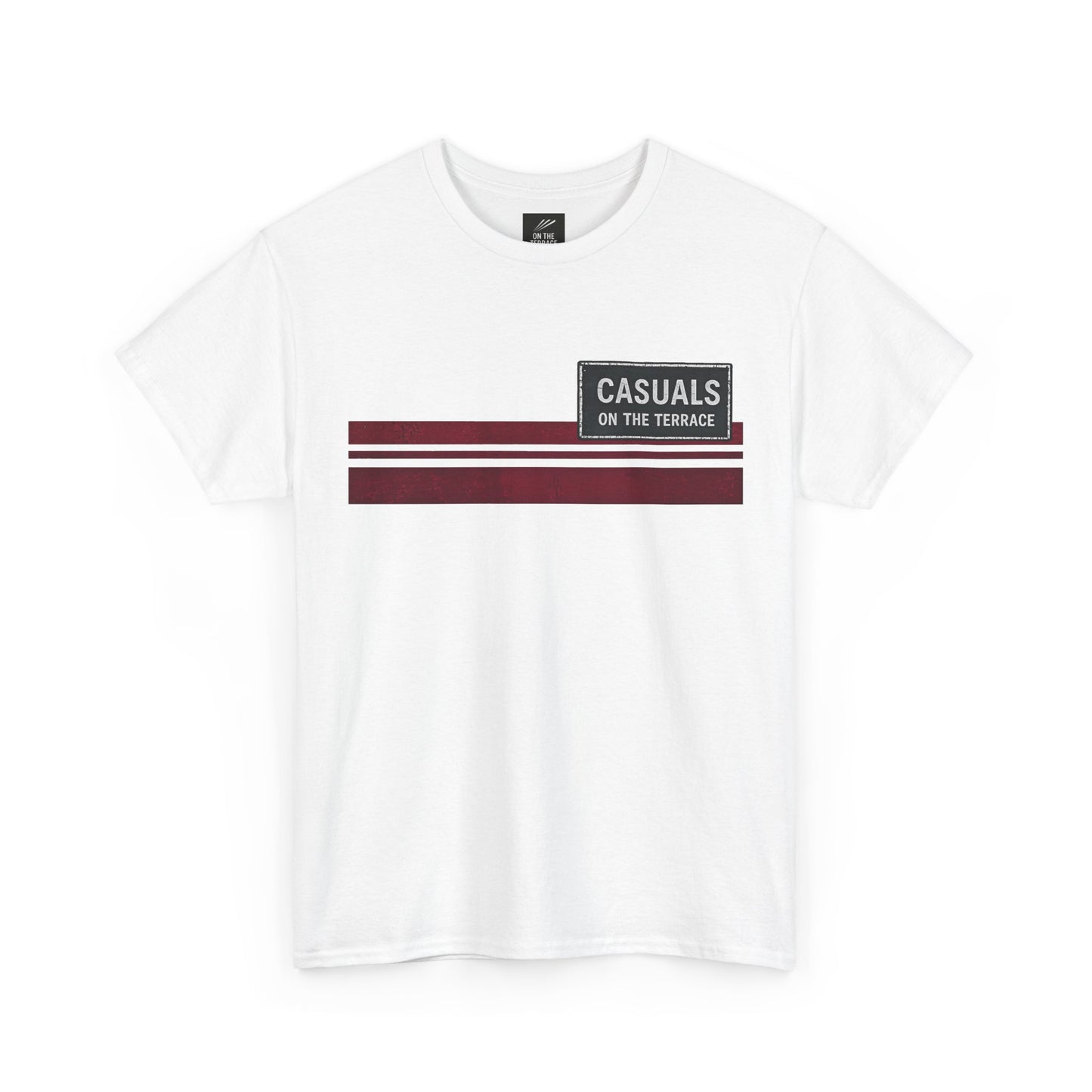 Hearts Casuals On The Terrace white T-shirt with maroon chest stripe