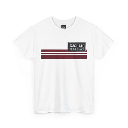 Hearts Casuals On The Terrace white T-shirt with maroon chest stripe